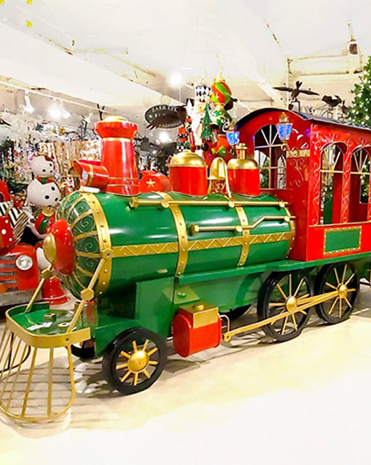 LONG MEDIUM IRON CHRISTMAS TRAIN WITH CART & LANTERNS 1.80 MTS